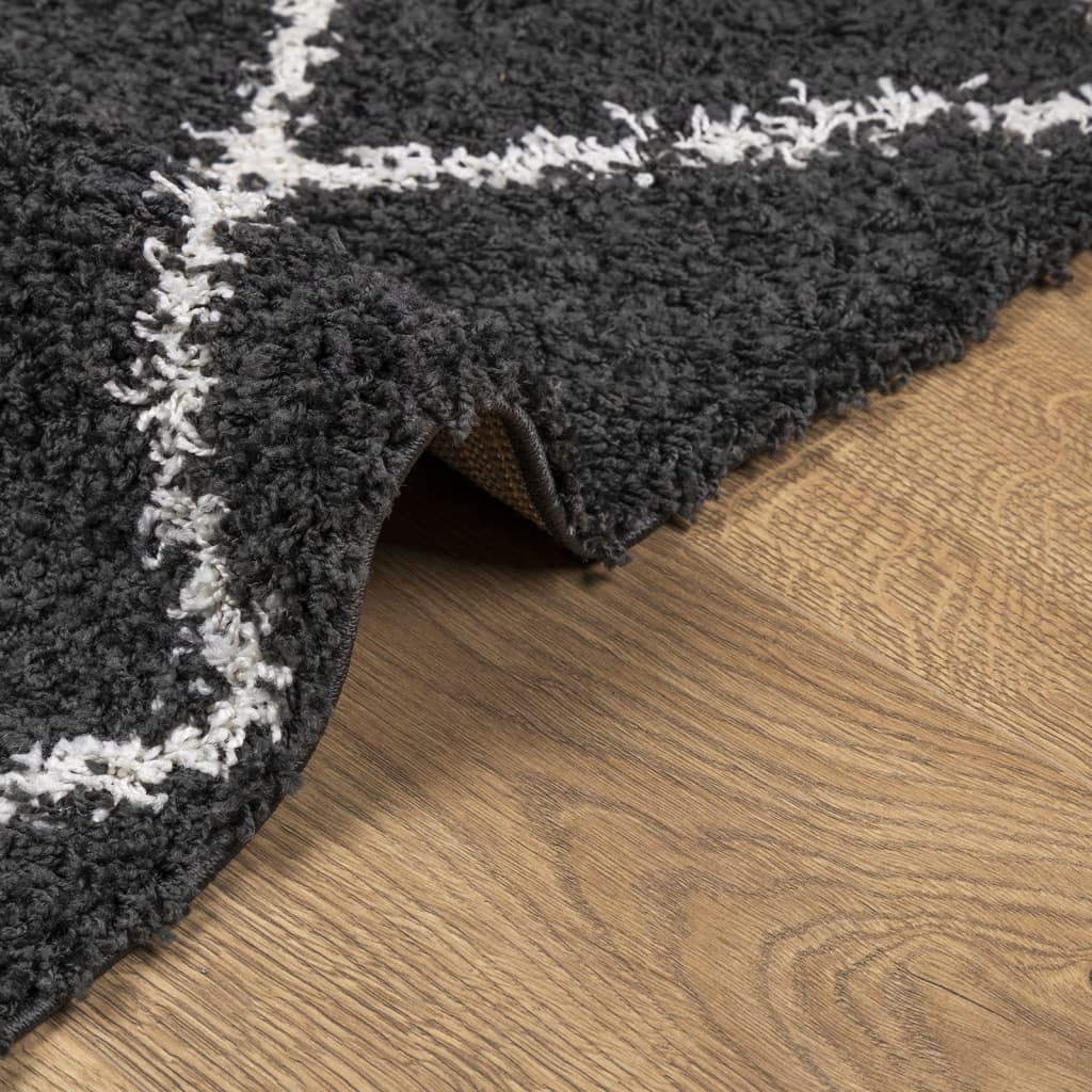 vidaXL Shaggy Rug PAMPLONA High Pile Modern Black and Cream 80x150 cm