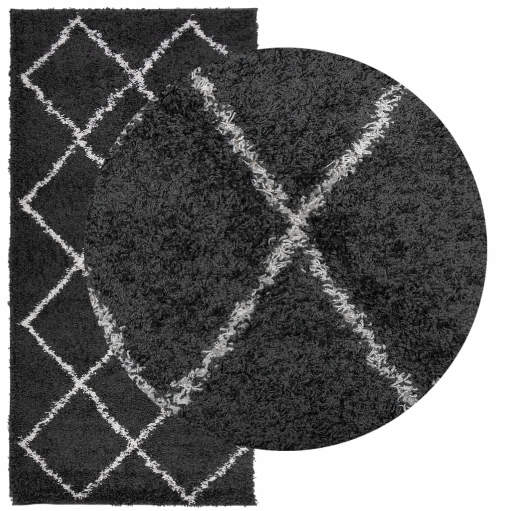 vidaXL Shaggy Rug PAMPLONA High Pile Modern Black and Cream 100x200 cm