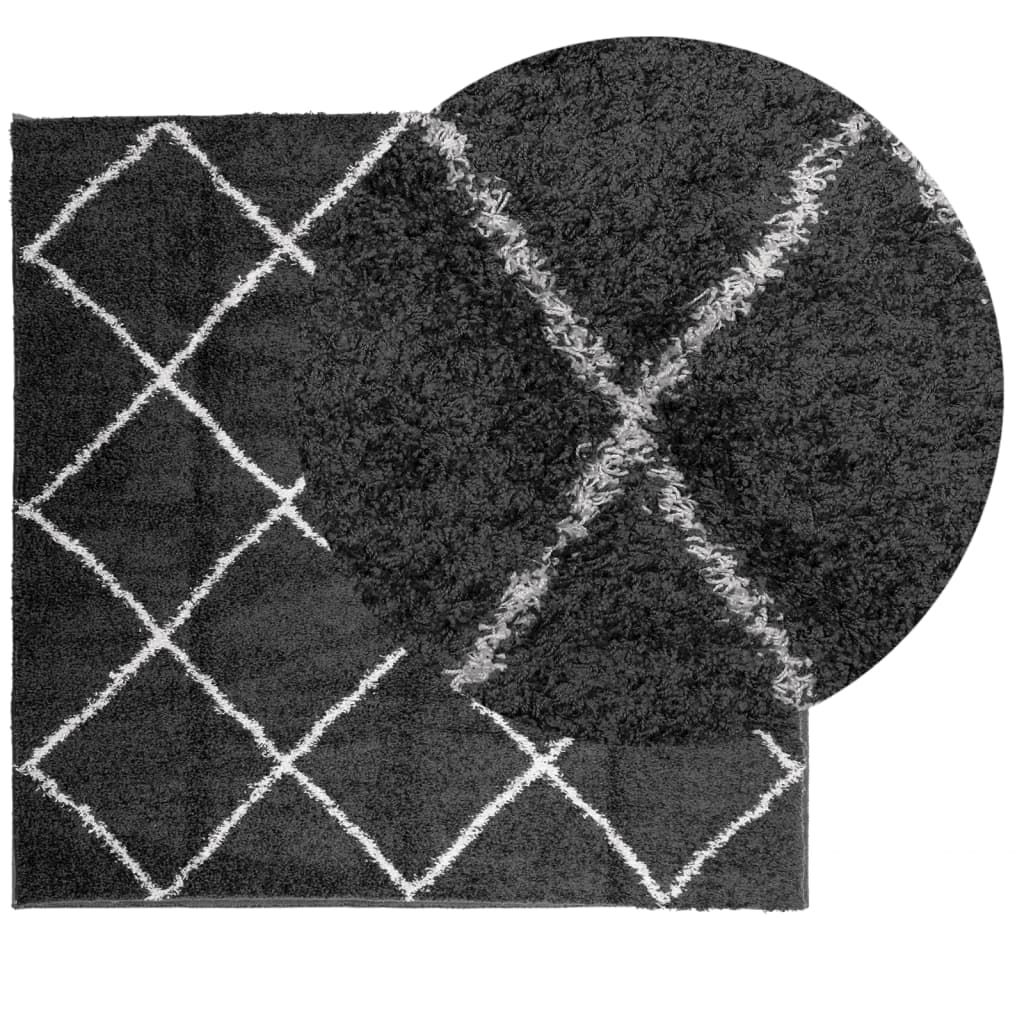 vidaXL Shaggy Rug PAMPLONA High Pile Modern Black and Cream 120x120 cm