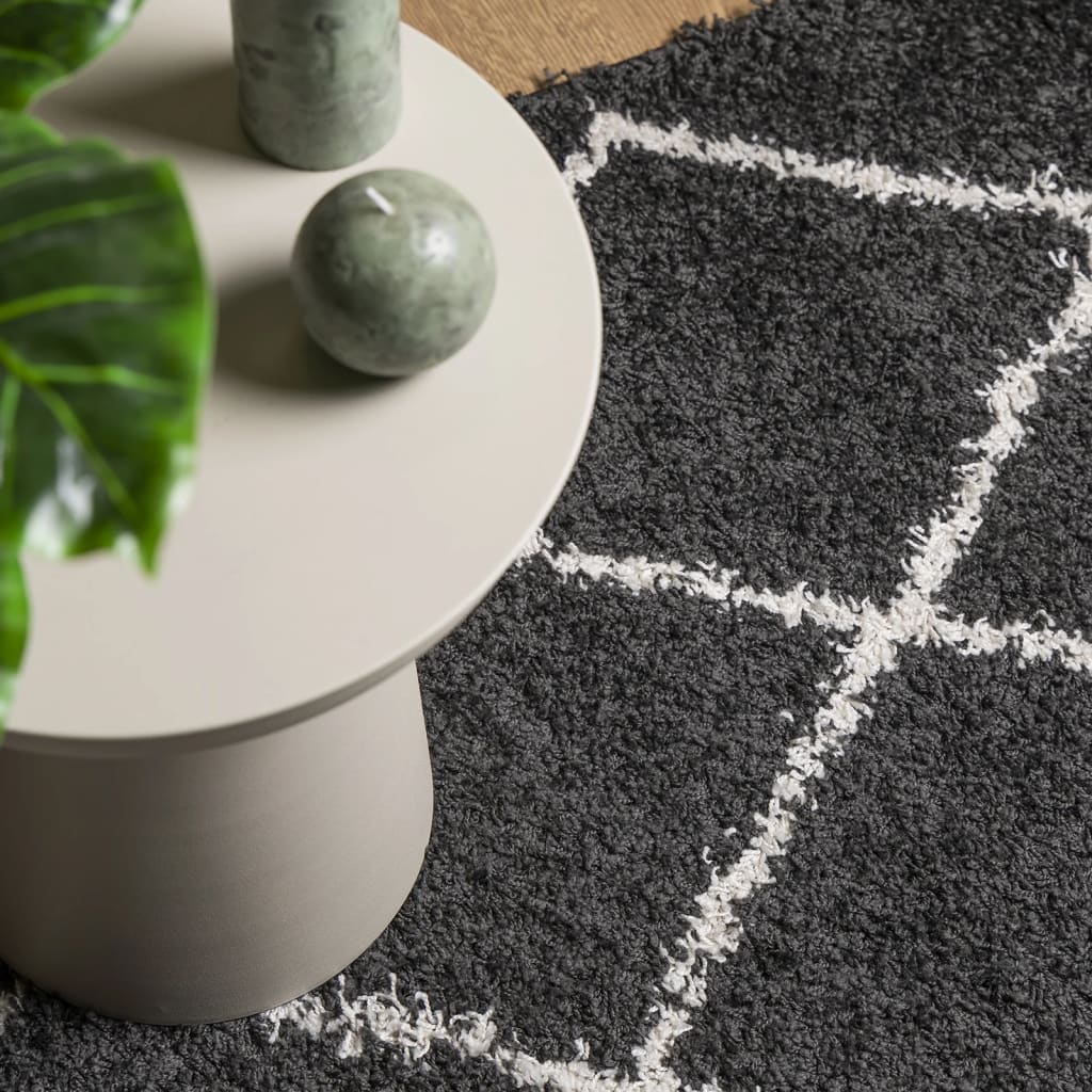 vidaXL Shaggy Rug PAMPLONA High Pile Modern Black and Cream 120x120 cm