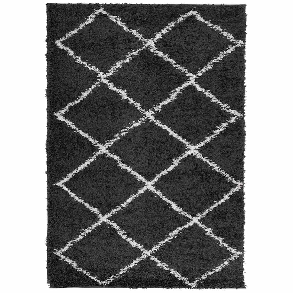 Shaggy Rug PAMPLONA High Pile Modern Black and Cream 140x200 cm