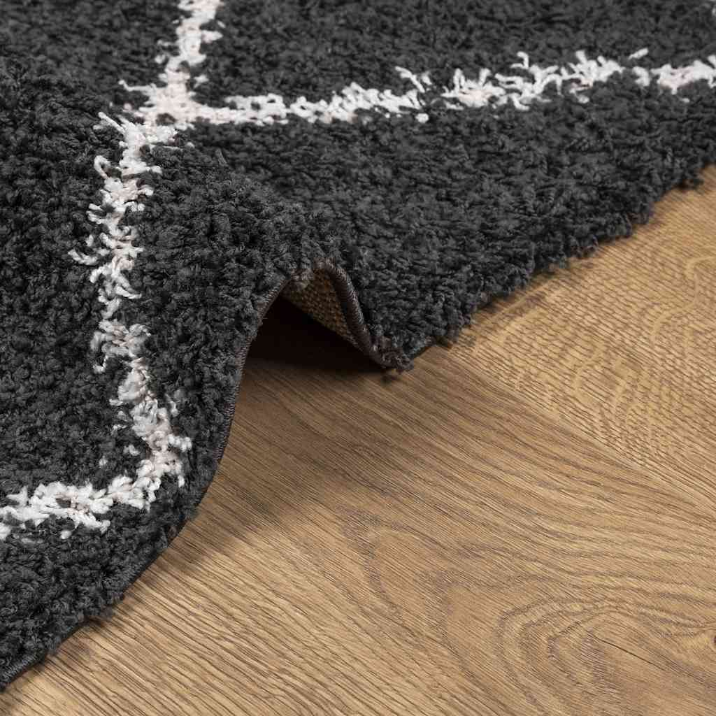 Shaggy Rug PAMPLONA High Pile Modern Black and Cream 140x200 cm