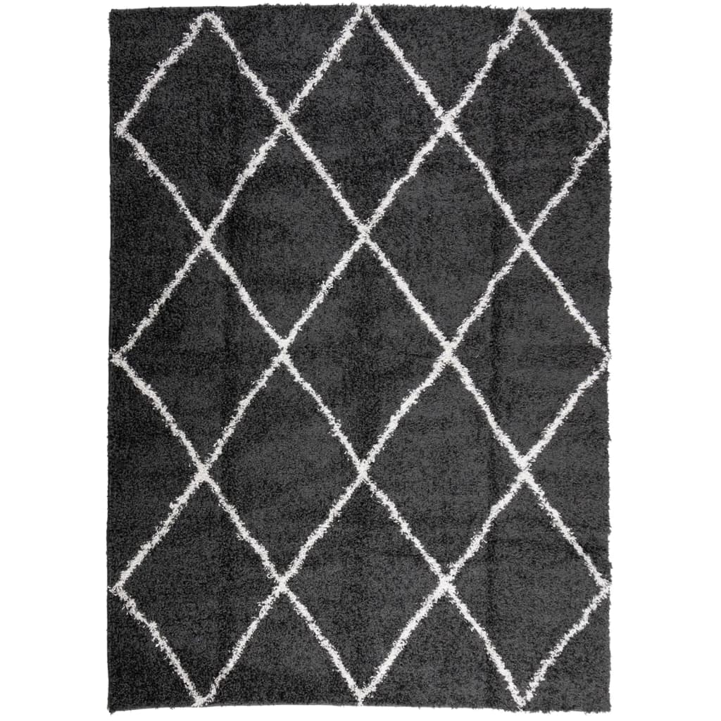 vidaXL Shaggy Rug PAMPLONA High Pile Modern Black and Cream 200x280 cm