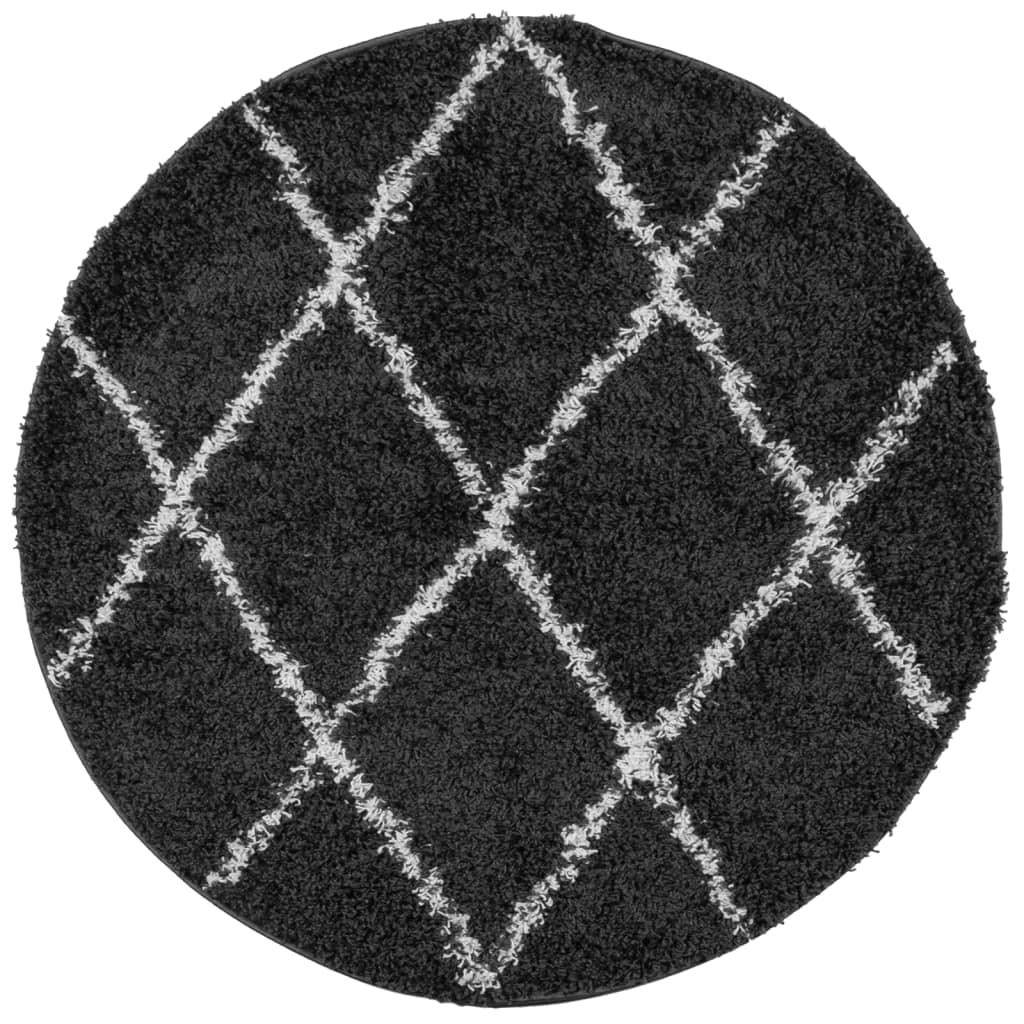 vidaXL Shaggy Rug PAMPLONA High Pile Modern Black and Cream Ø 100 cm