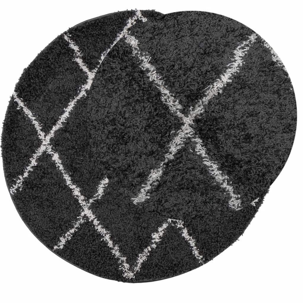 vidaXL Shaggy Rug PAMPLONA High Pile Modern Black and Cream Ø 100 cm