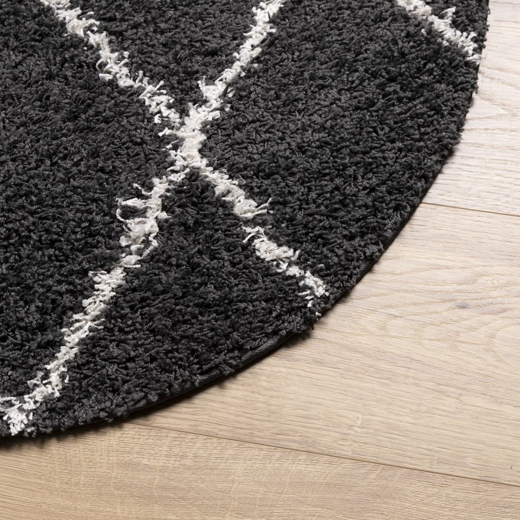 vidaXL Shaggy Rug PAMPLONA High Pile Modern Black and Cream Ø 100 cm