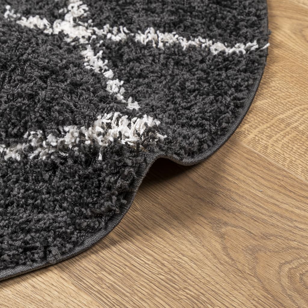 vidaXL Shaggy Rug PAMPLONA High Pile Modern Black and Cream Ø 100 cm