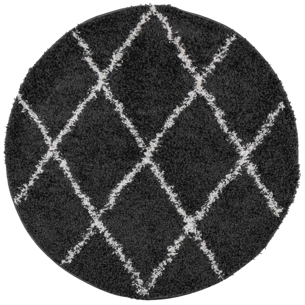 vidaXL Shaggy Rug PAMPLONA High Pile Modern Black and Cream Ø 280 cm