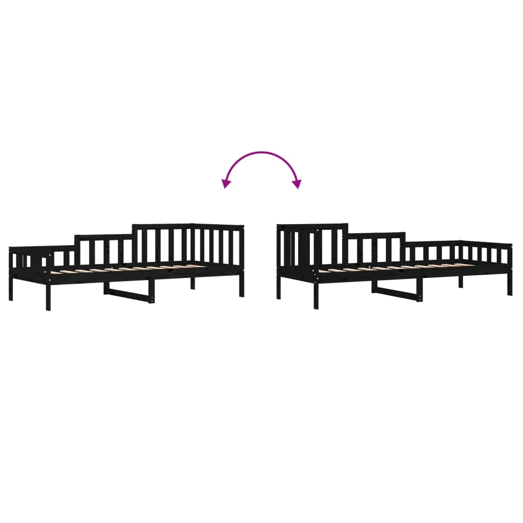 Day Bed without Mattress Black 90x190 cm Single Solid Wood Pine