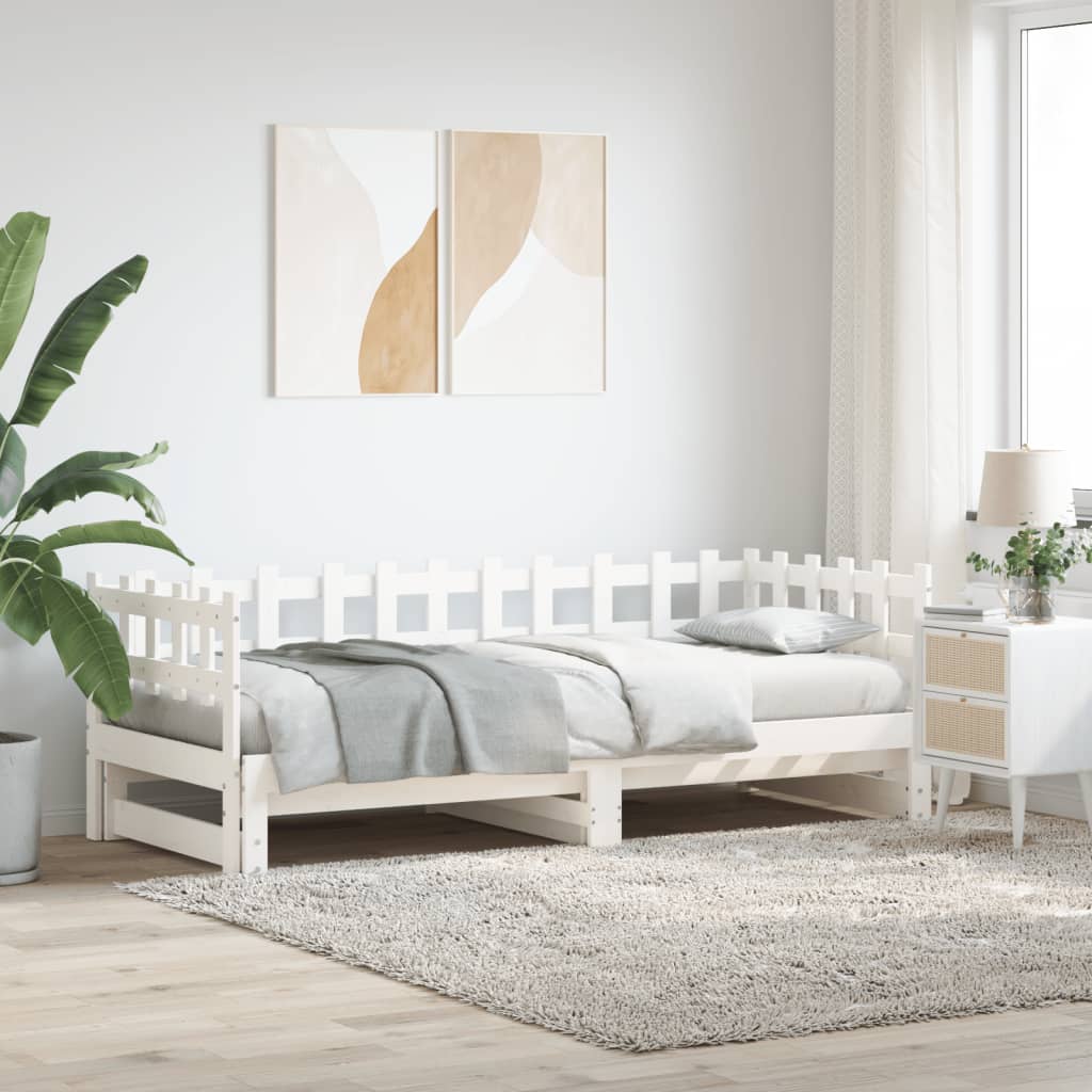 Pull-out Day Bed without Mattress White 2x(80x200) cm Solid Wood