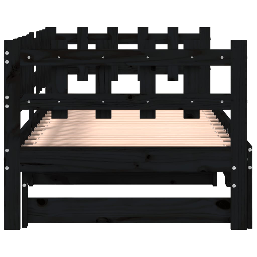 Pull-out Day Bed without Mattress Black 2x(80x200) cm Solid Wood
