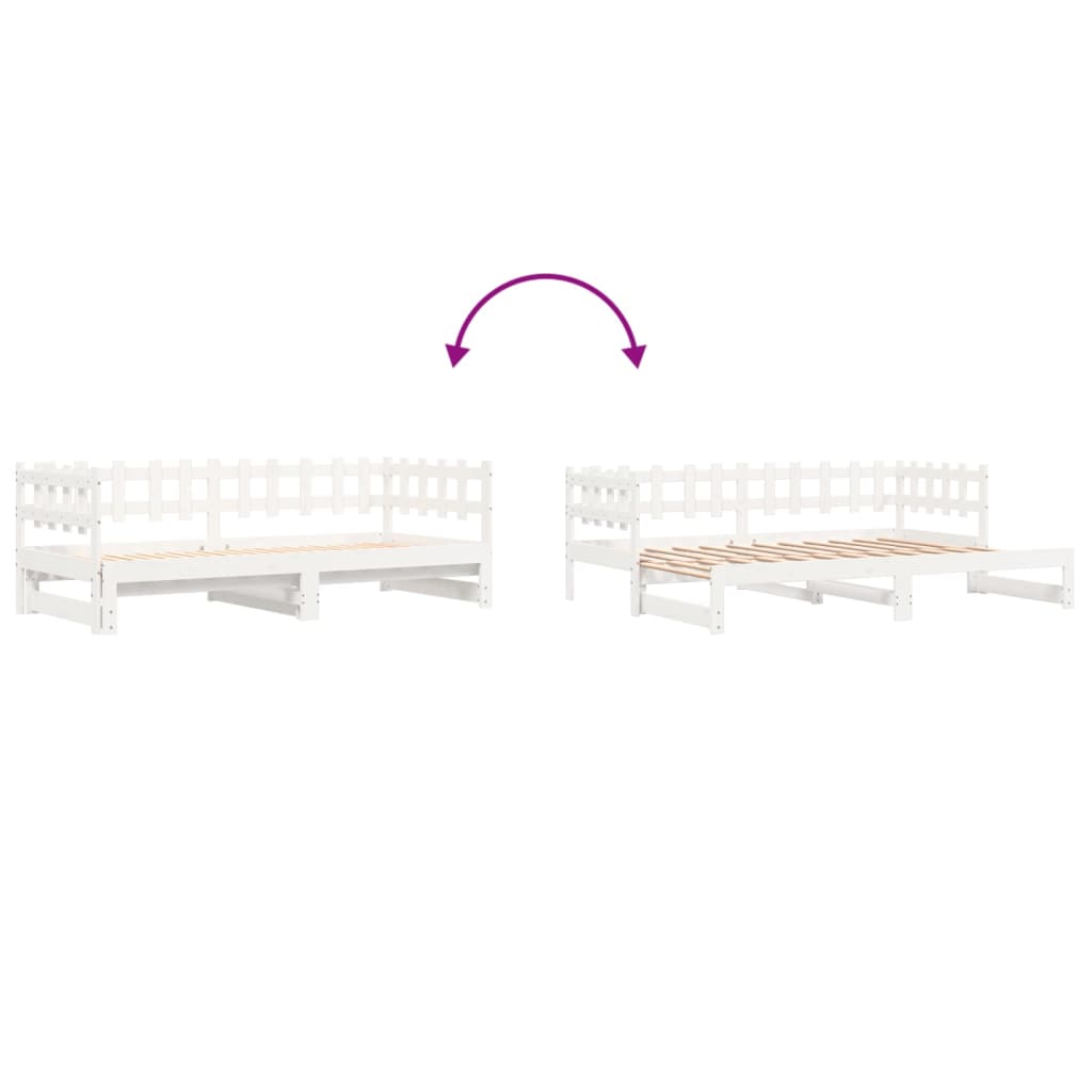 Pull-out Day Bed without Mattress White 2x(90x200) cm Solid Wood