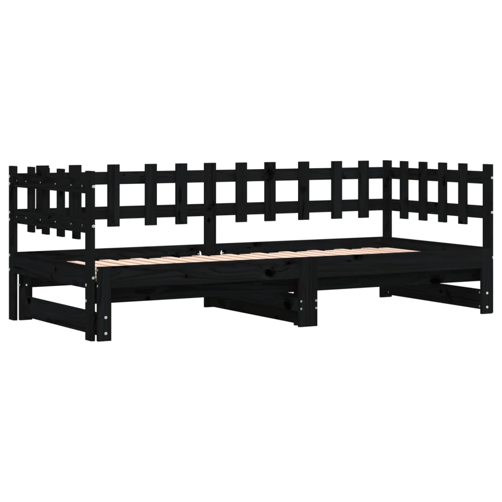 Pull-out Day Bed without Mattress Black 2x(90x190) cm Solid Wood