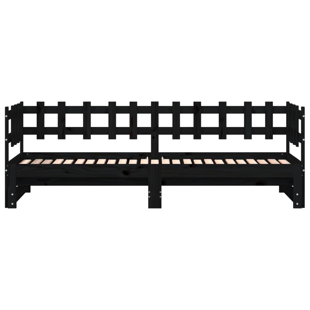 Pull-out Day Bed without Mattress Black 2x(90x190) cm Solid Wood