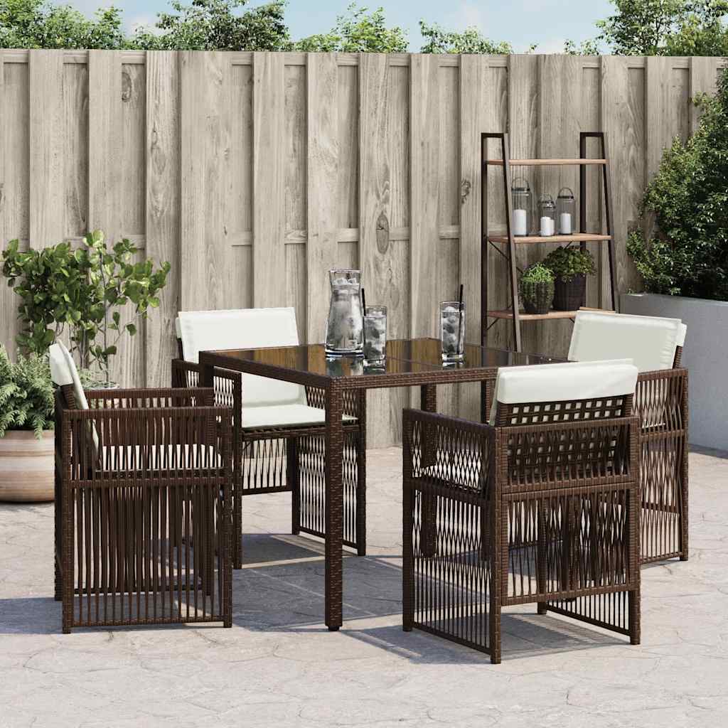 Garden Chairs with Cushions 4 pcs Brown Poly Rattan