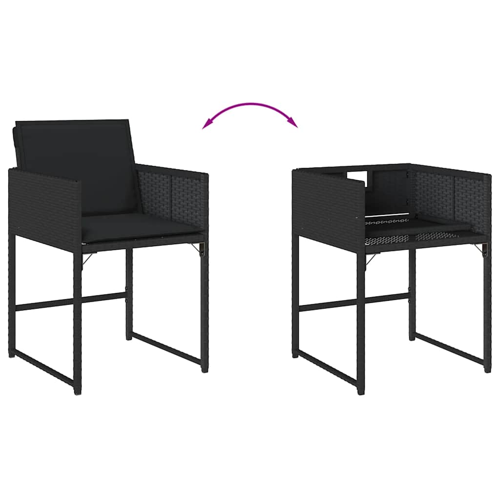 Garden Chairs with Cushions 4 pcs Black Poly Rattan