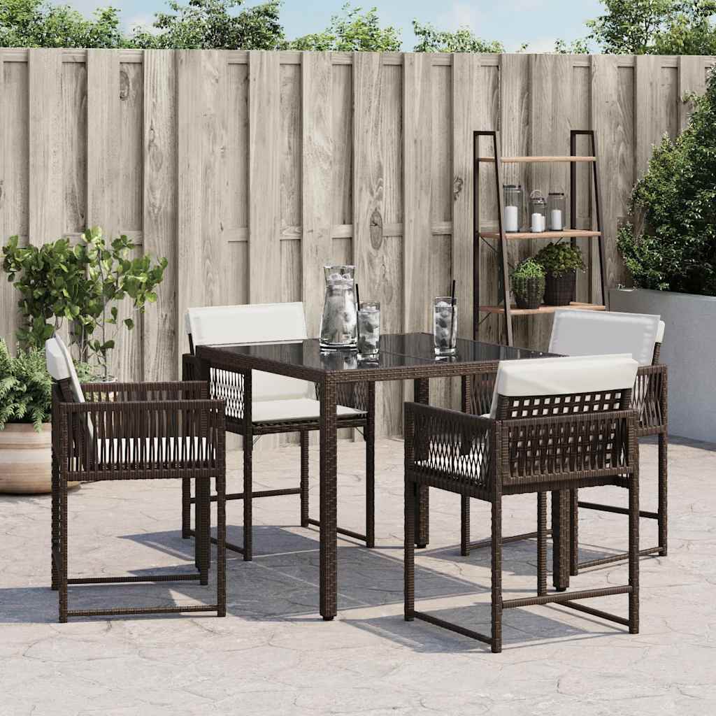 Garden Chairs with Cushions 4 pcs Brown Poly Rattan