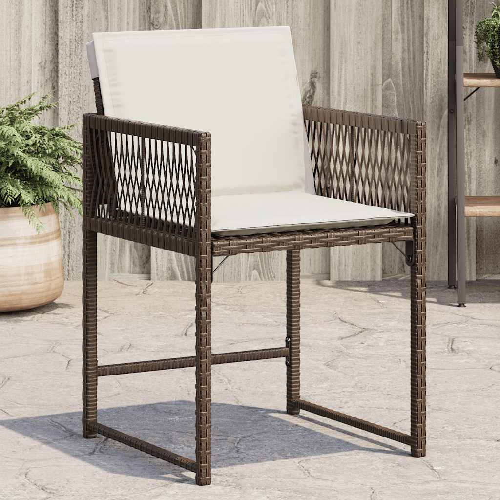 Garden Chairs with Cushions 4 pcs Brown Poly Rattan