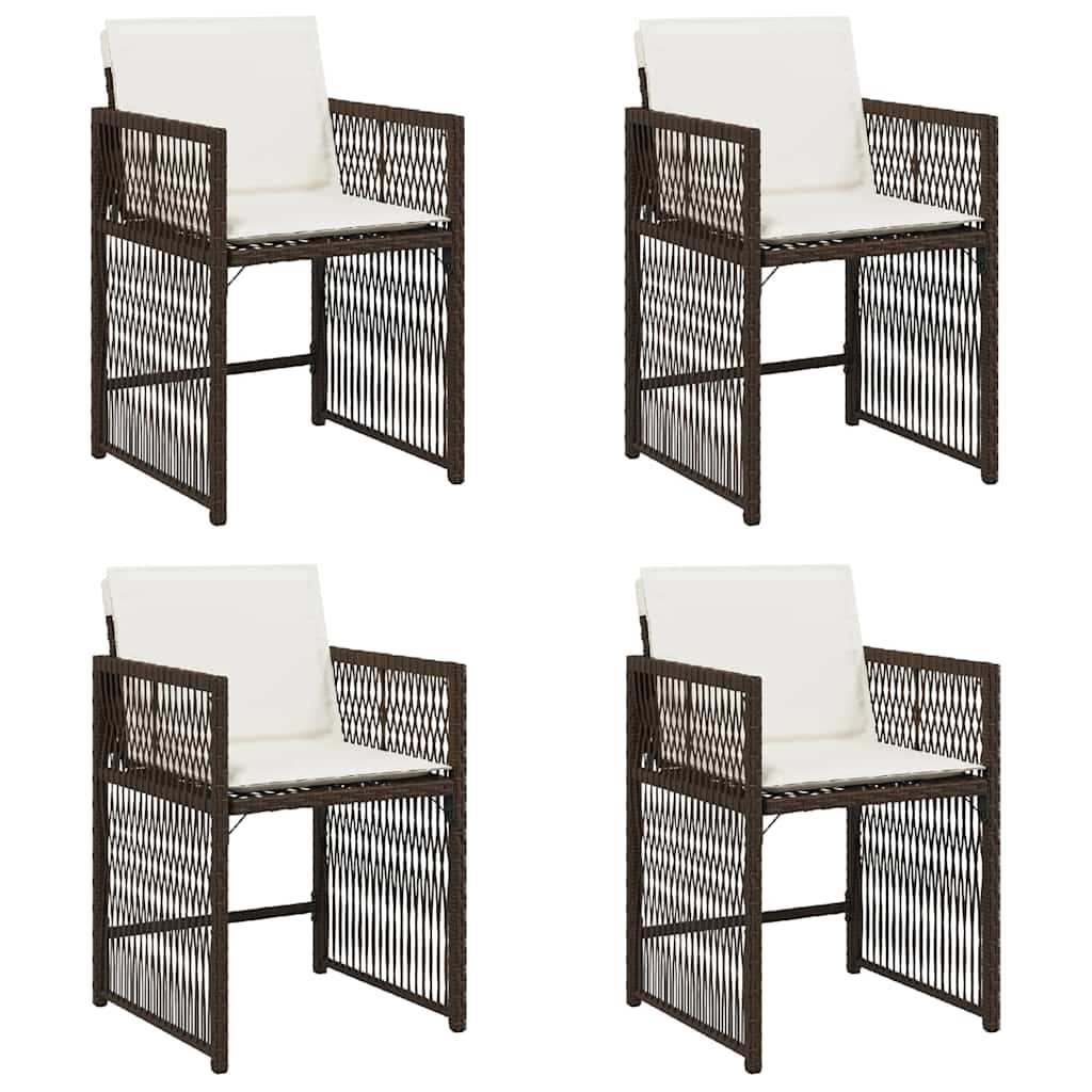 Garden Chairs with Cushions 4 pcs Brown Poly Rattan