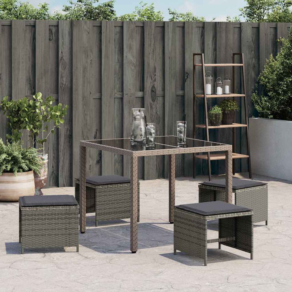 Garden Stools with Cushions 4 pcs Grey 41x41x36 cm Poly Rattan