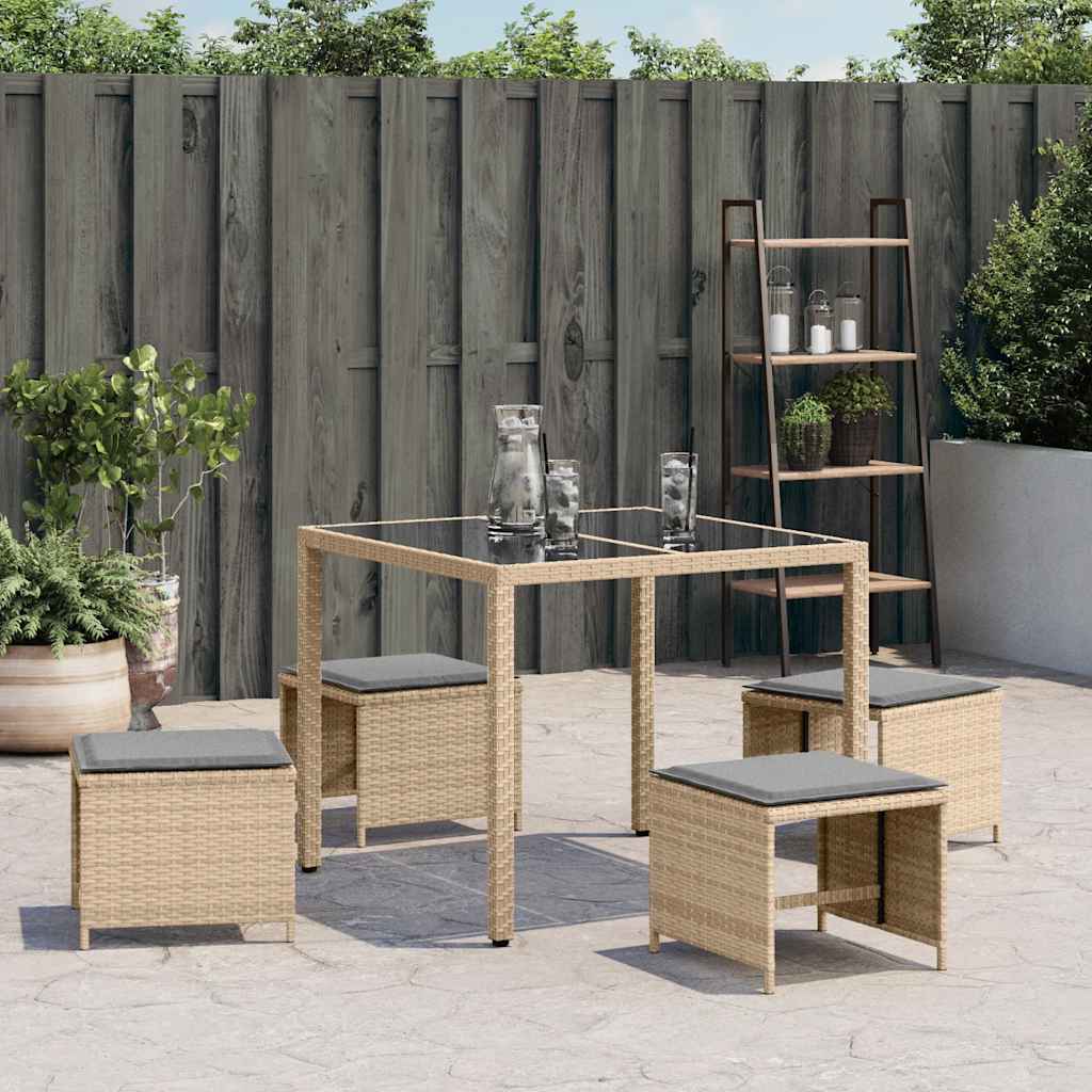 Garden Stools with Cushions 4 pcs Mix Beige 41x41x36 cm Poly Rattan