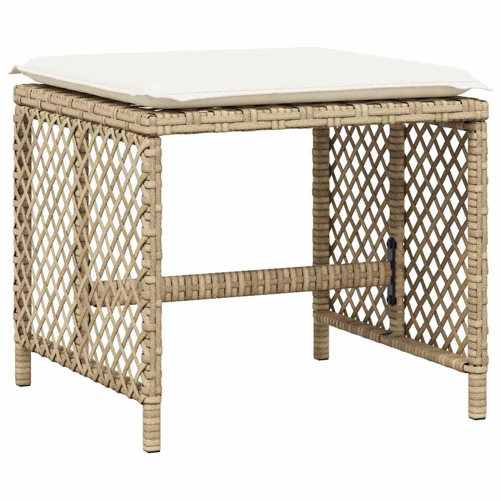 Garden Stools with Cushions 4 pcs Beige 41x41x36 cm Poly Rattan