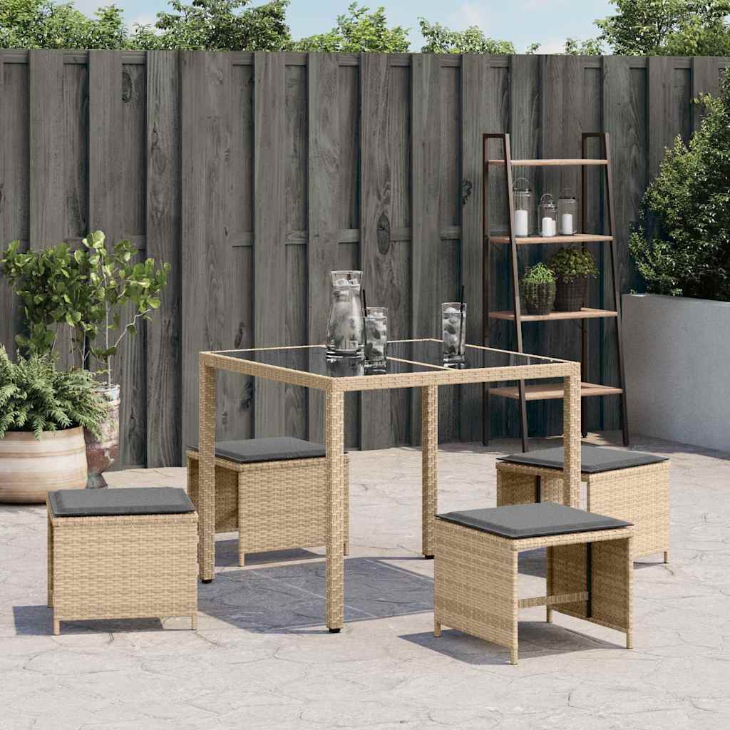 Garden Stools with Cushions 4 pcs Mix Beige 41x41x36 cm Poly Rattan