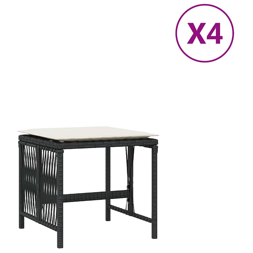 Garden Stools with Cushions 4 pcs Black 41x41x36 cm Poly Rattan