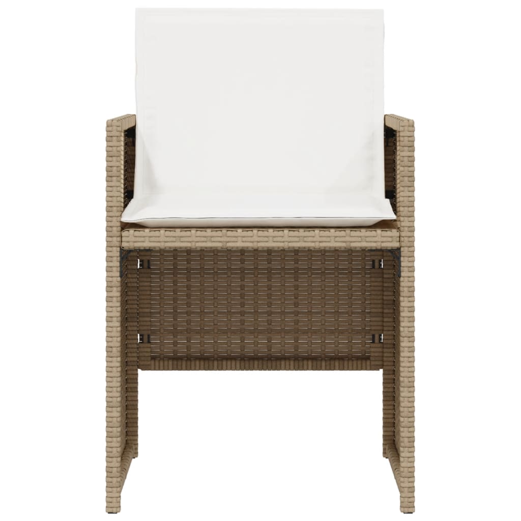 3 Piece Bistro Set with Cushions Beige Poly Rattan