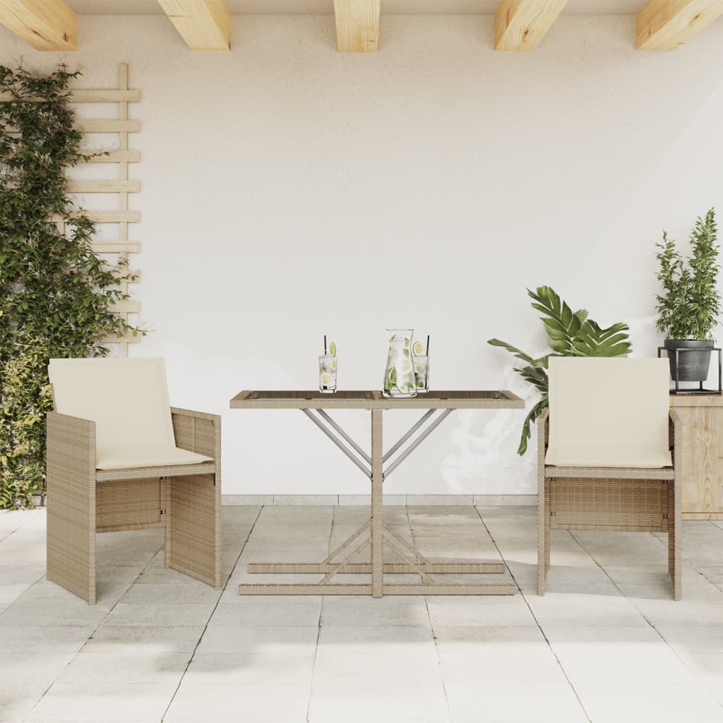 3 Piece Bistro Set with Cushions Beige Poly Rattan