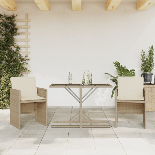 3 Piece Bistro Set with Cushions Beige Poly Rattan