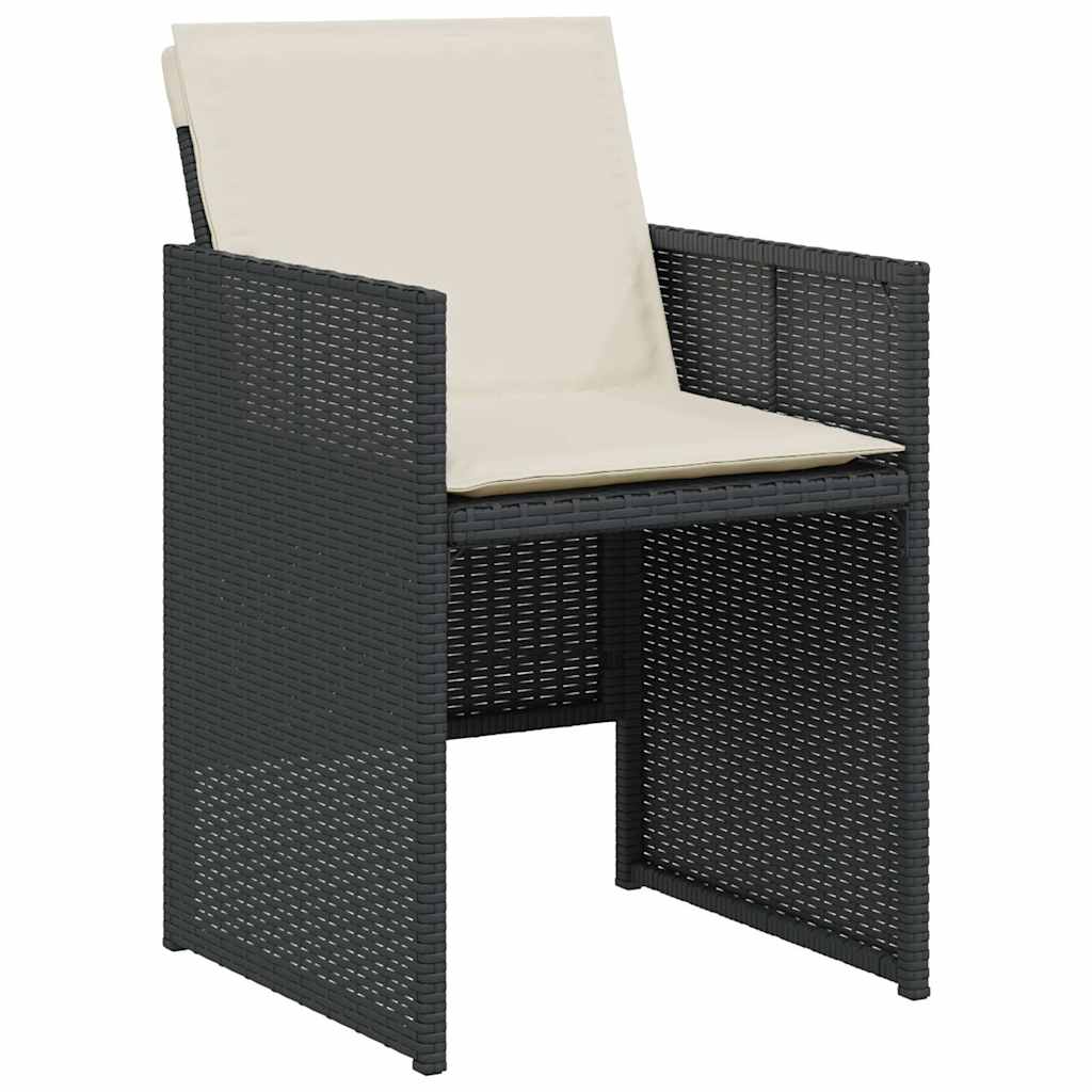 3 Piece Bistro Set with Cushions Black Poly Rattan