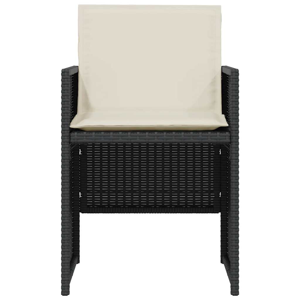 3 Piece Bistro Set with Cushions Black Poly Rattan