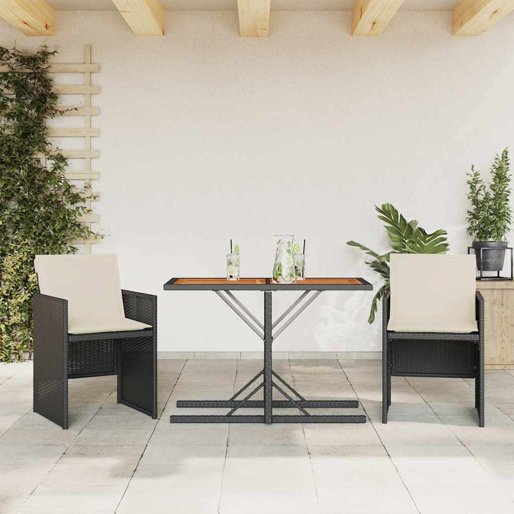3 Piece Bistro Set with Cushions Black Poly Rattan