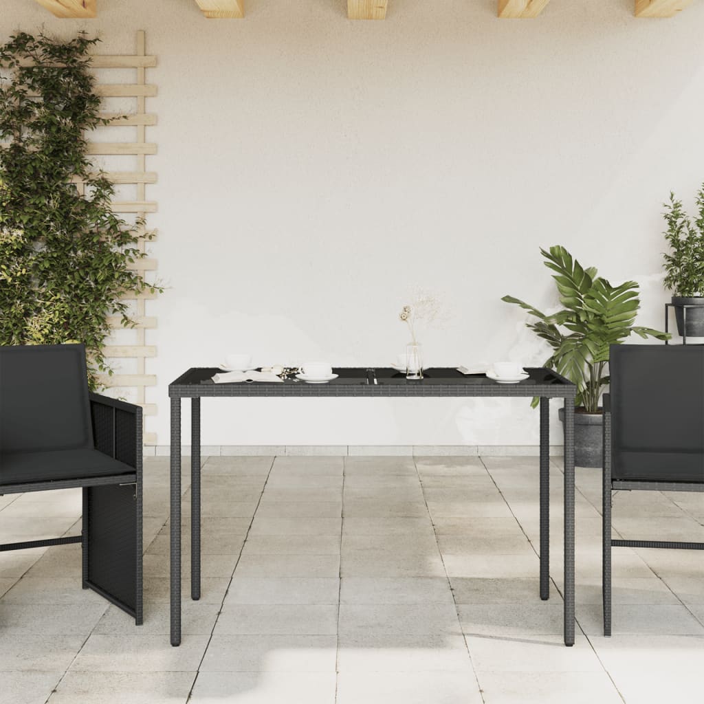 Garden Table | Black | Poly Rattan, Powder-Coated Steel, Tempered Glass
