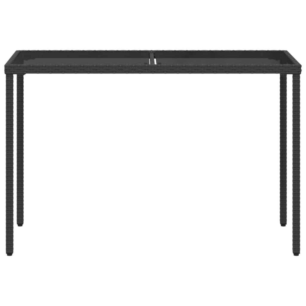 Garden Table | Black | Poly Rattan, Powder-Coated Steel, Tempered Glass