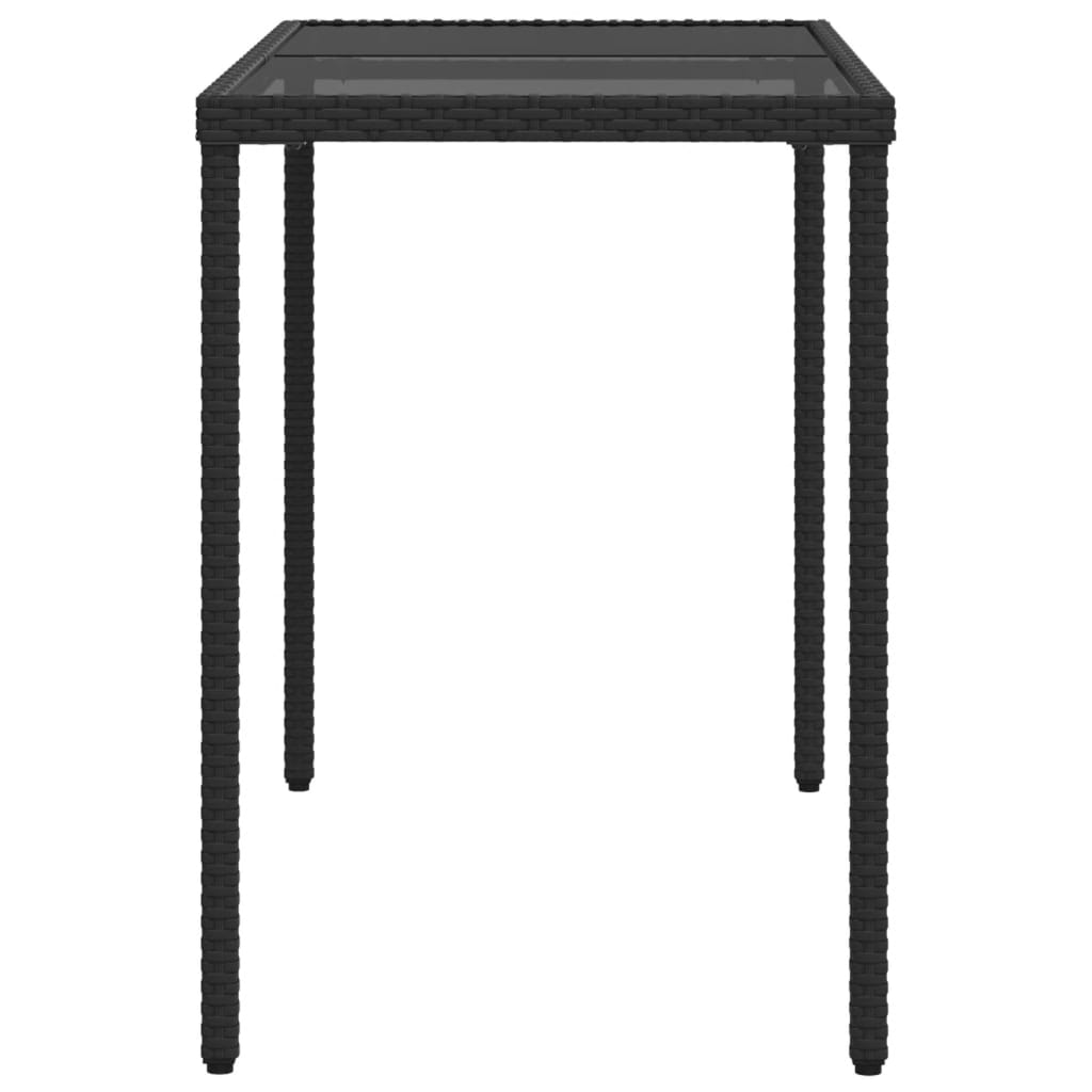Garden Table | Black | Poly Rattan, Powder-Coated Steel, Tempered Glass