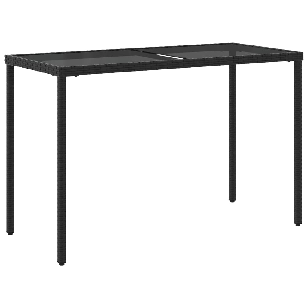 Garden Table | Black | Poly Rattan, Powder-Coated Steel, Tempered Glass