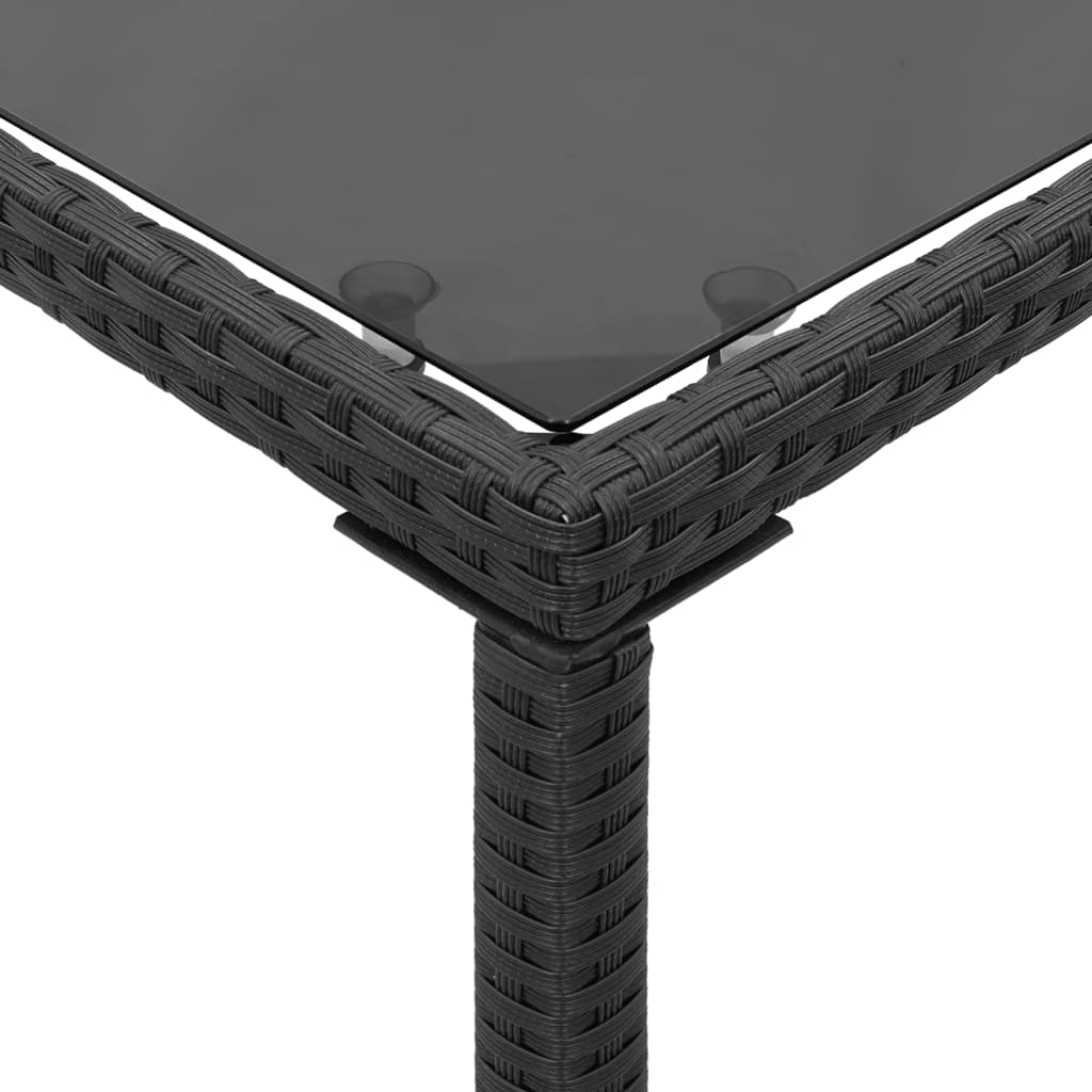 Garden Table | Black | Poly Rattan, Powder-Coated Steel, Tempered Glass