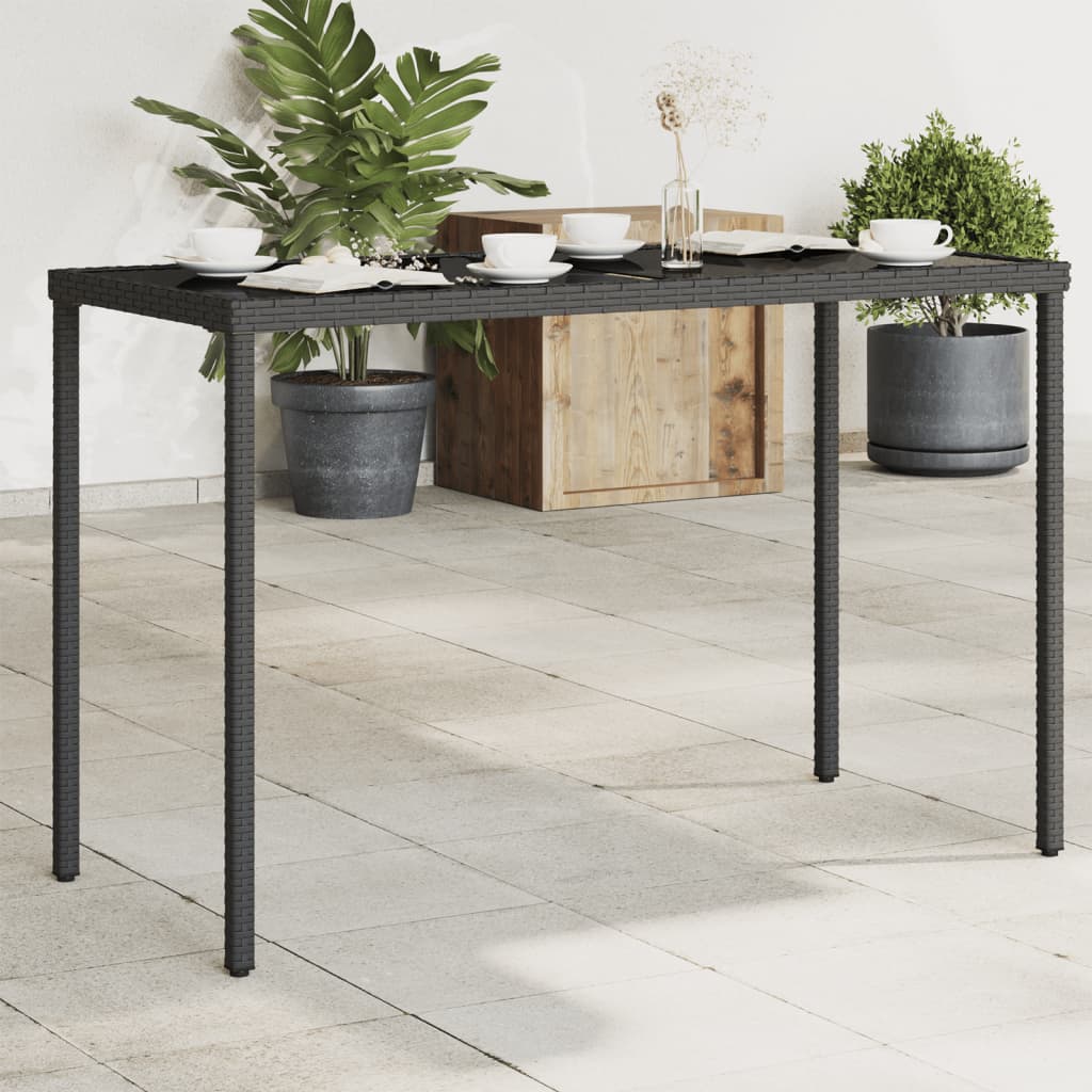 Garden Table | Black | Poly Rattan, Powder-Coated Steel, Tempered Glass