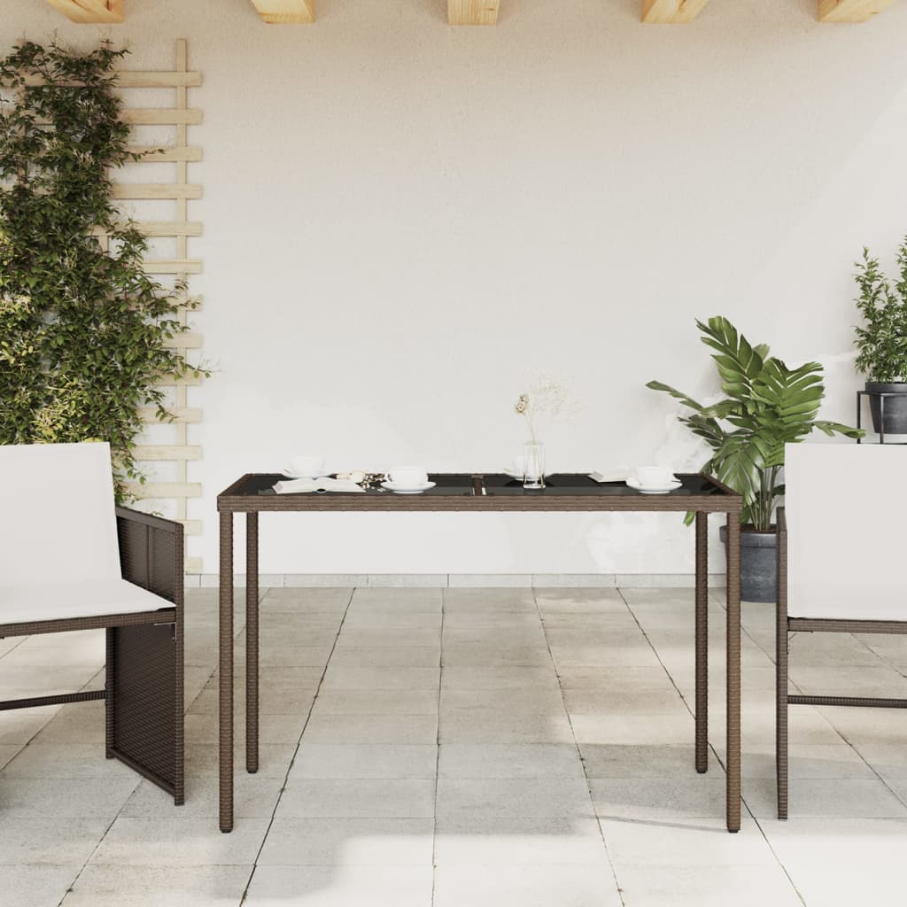 Garden Table with Glass Top Brown 115x54x74 cm Poly Rattan