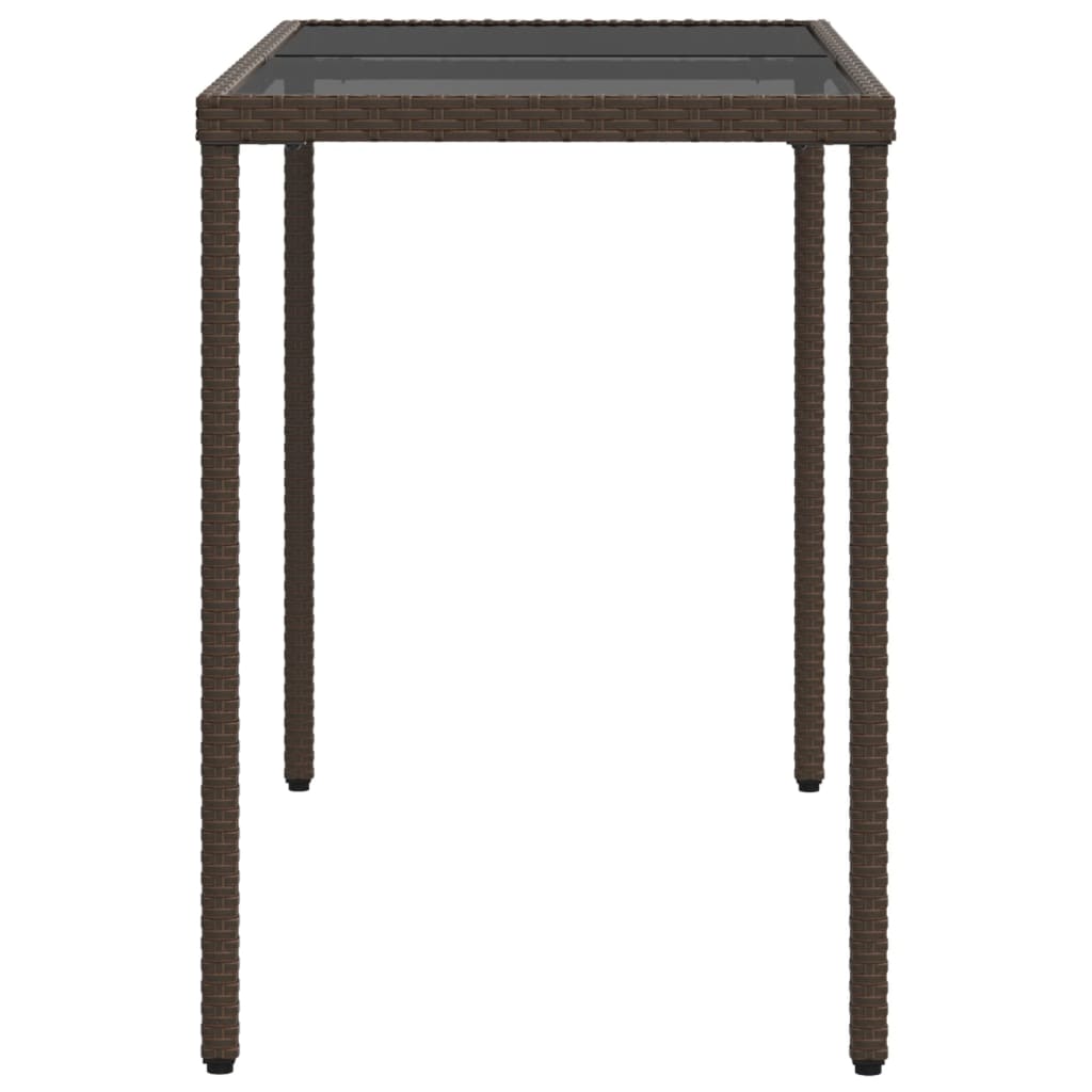 vidaXL Garden Table with Glass Top Brown 115x54x74 cm Poly Rattan