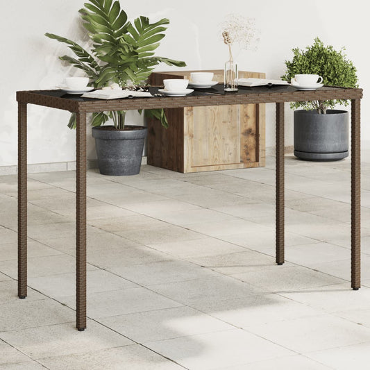 vidaXL Garden Table with Glass Top Brown 115x54x74 cm Poly Rattan