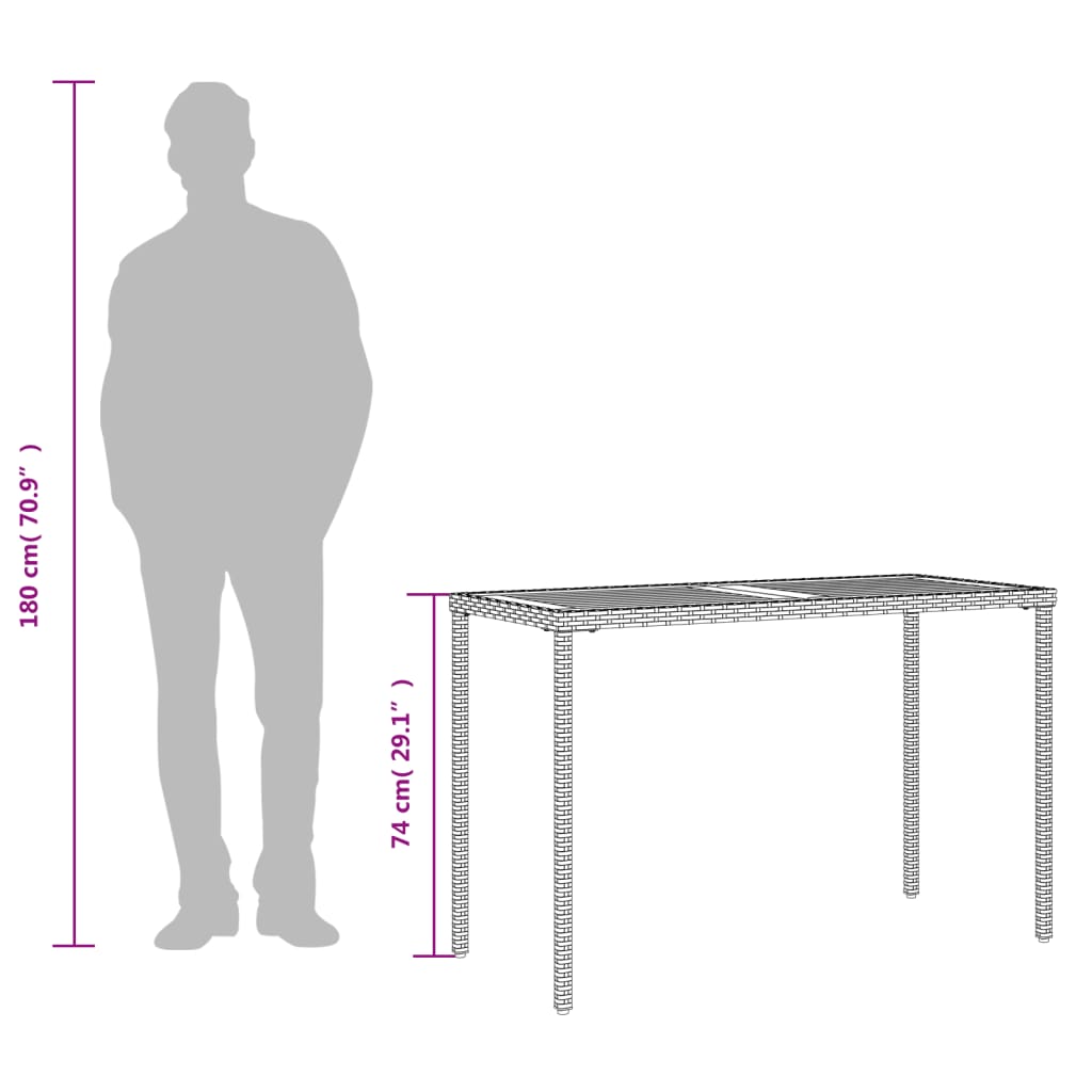 vidaXL Garden Table with Acacia Wood Top Grey 115x54x74 cm Poly Rattan