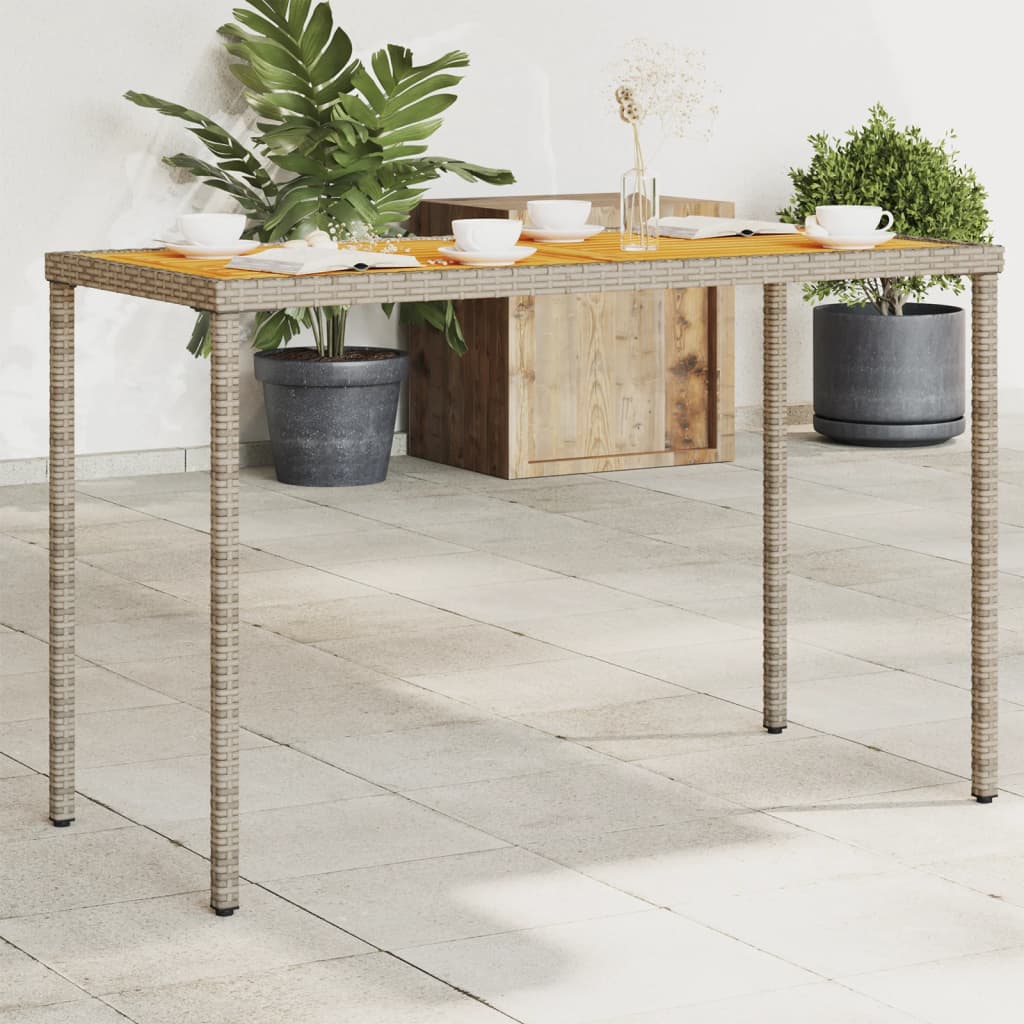 vidaXL Garden Table with Acacia Wood Top Grey 115x54x74 cm Poly Rattan