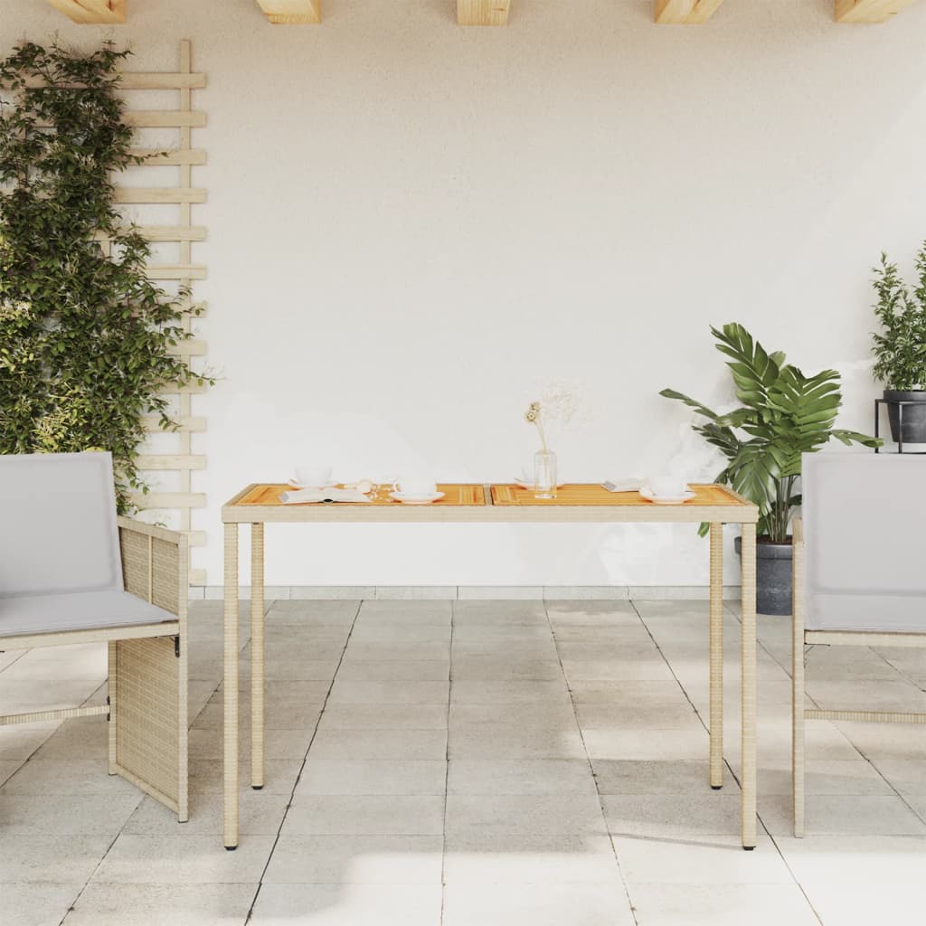 Garden Table with Acacia Wood Top Beige 115x54x74cm Poly Rattan