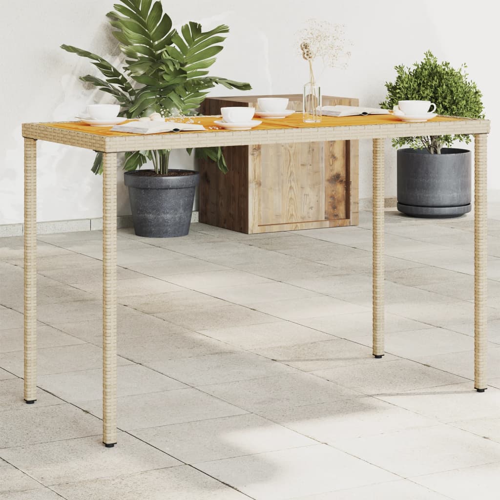 Garden Table with Acacia Wood Top Beige 115x54x74cm Poly Rattan