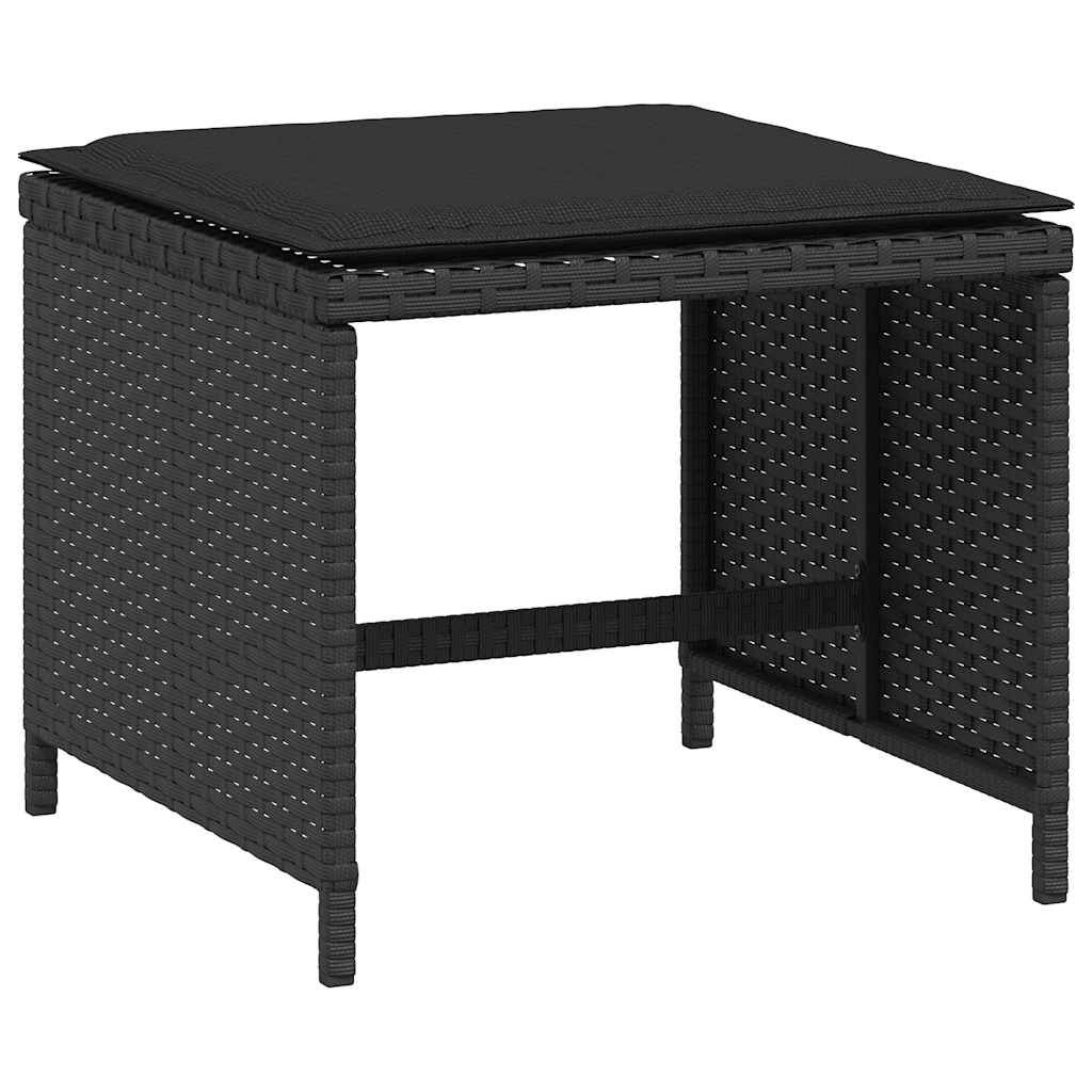 5 Piece Garden Dining Set with Cushions Black Poly Rattan