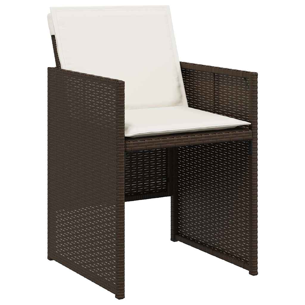 5 Piece Garden Dining Set with Cushions Brown Poly Rattan