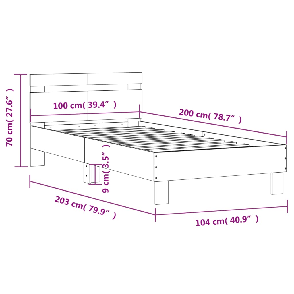 vidaXL Bed Frame without Mattress with Headboard White 100x200 cm